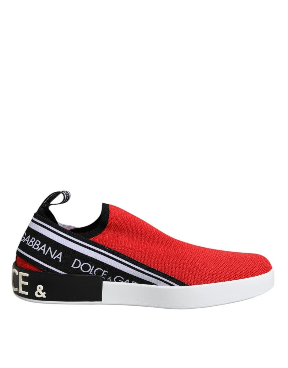 Dolce & Gabbana Red Logo Low Top Slip On Men Sneakers Shoes - The Gentlemen's Vault