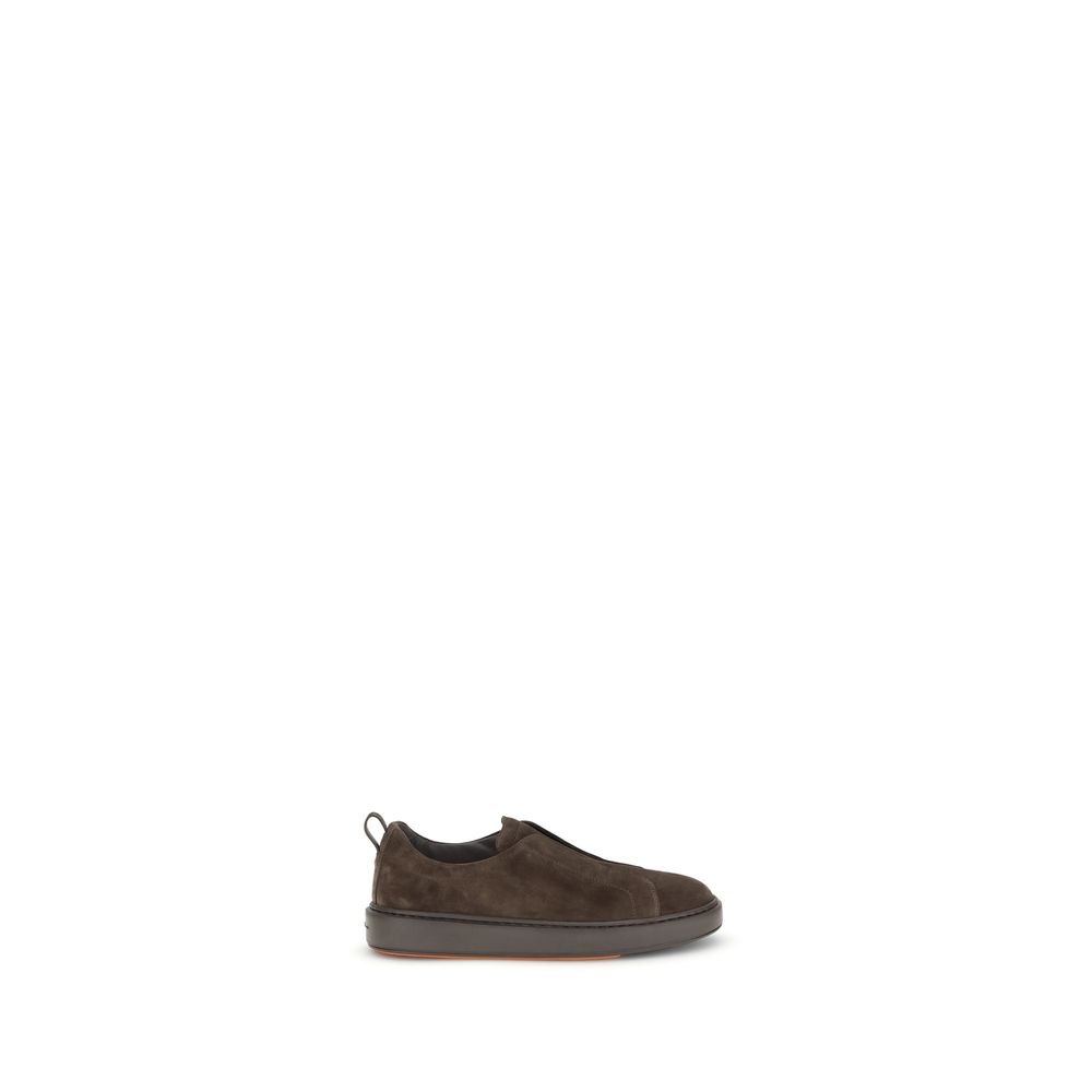 Santoni Brown Calf Leather Bos Taurus Low Top Sneakers - The Gentlemen's Vault