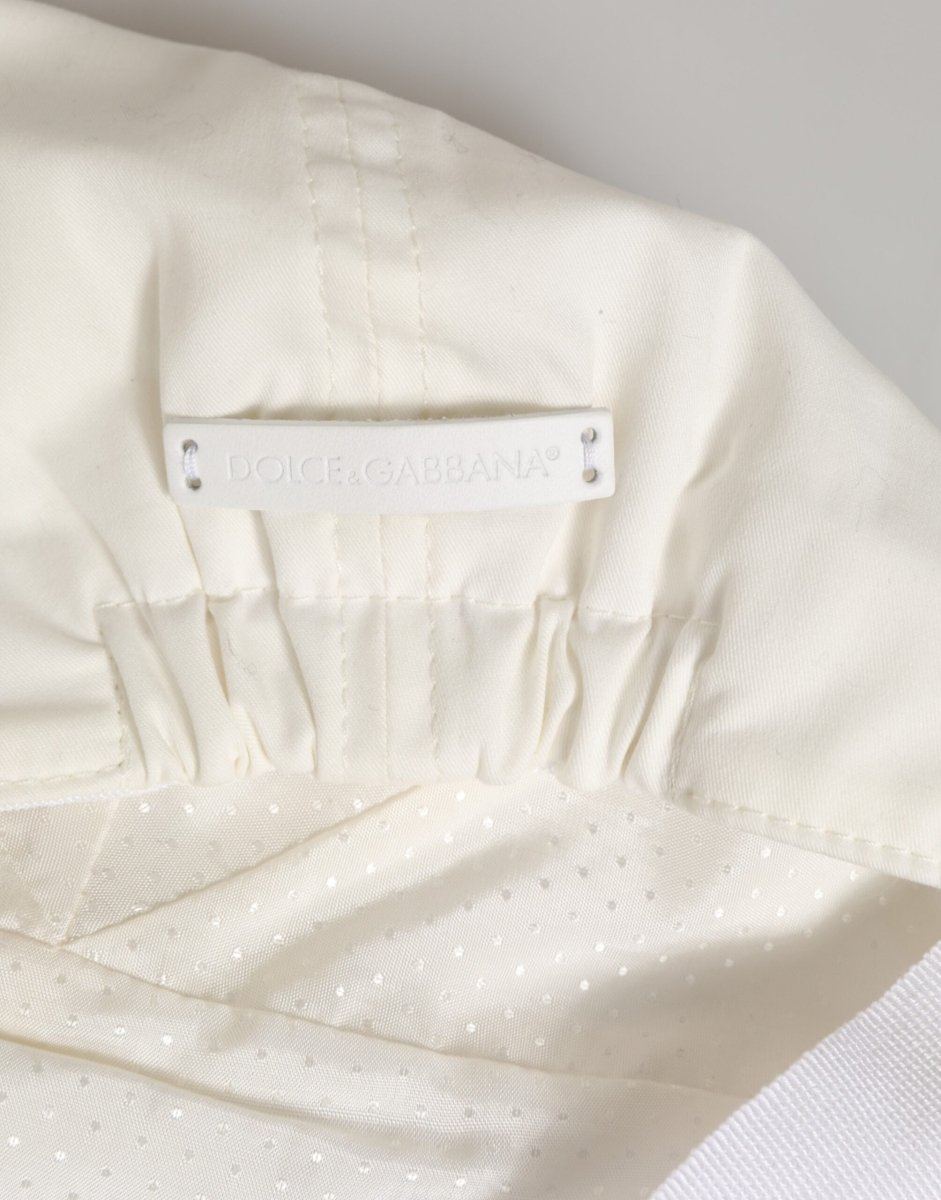 Dolce & Gabbana White Cotton Blend Leather Trim Flat Men Cap Hat - The Gentlemen's Vault