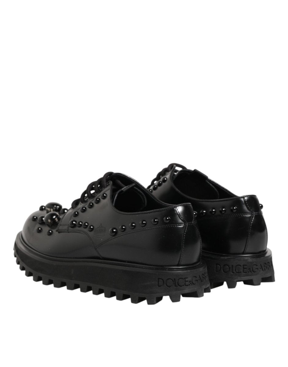 Dolce & Gabbana Black Leather Studded Men Formal Derby Shoes - The Gentlemen's Vault