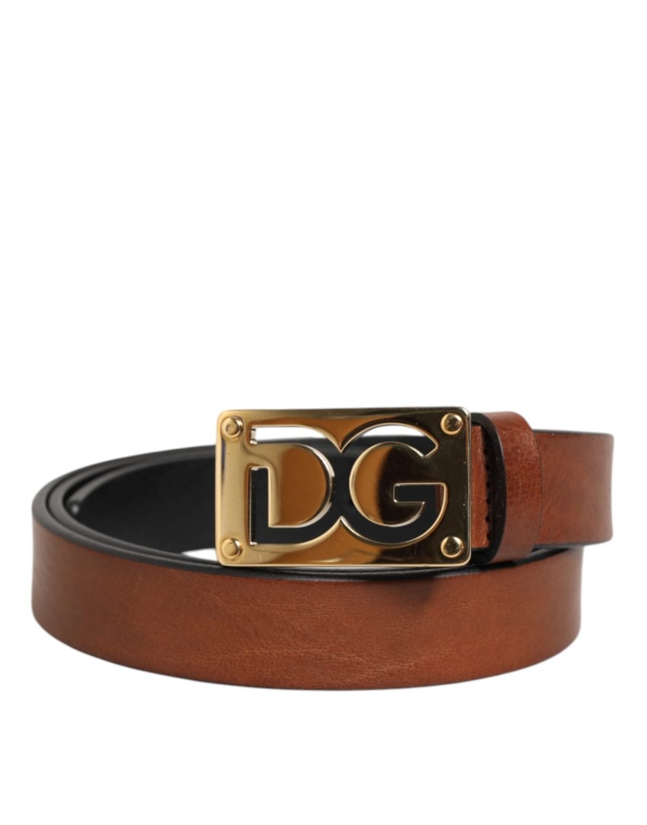 Dolce & Gabbana Brown Leather Classic Metal Logo Buckle Belt - The Gentlemen's Vault