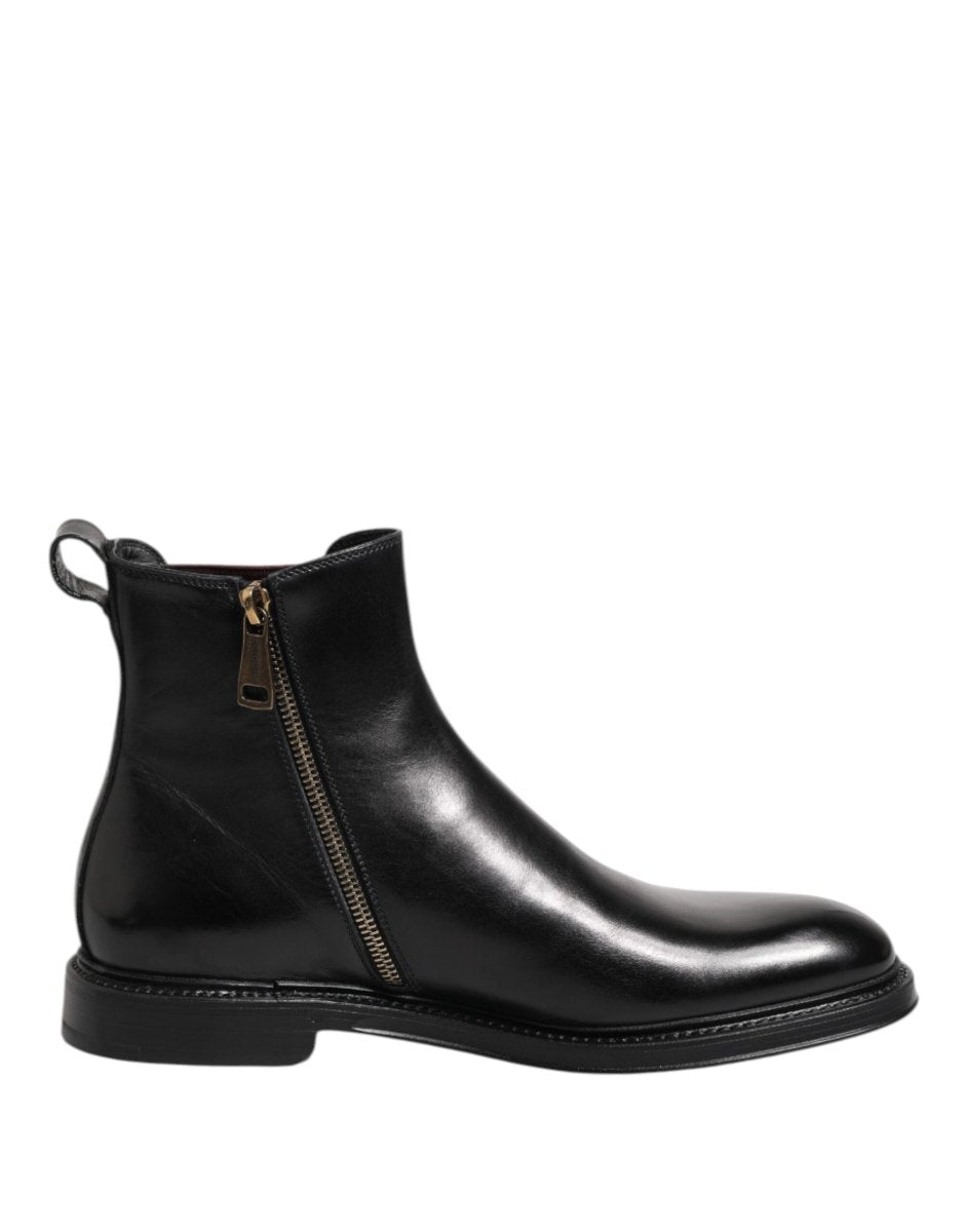 Dolce & Gabbana Black Chelsea Leather Mid Calf Boots Shoes - The Gentlemen's Vault