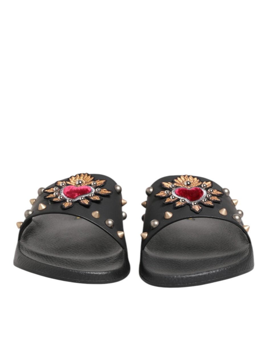 Dolce & Gabbana Black Rubber Sacred Heart Slides Men Beachwear Shoes - The Gentlemen's Vault