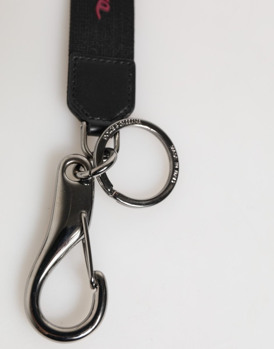 Dolce & Gabbana Black Red Polyester DG Logo Silver Men Keychain Keyring - The Gentlemen's Vault