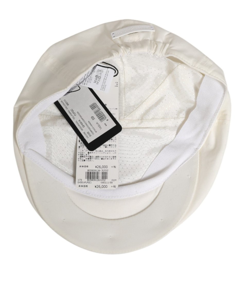 Dolce & Gabbana White Cotton Blend Leather Trim Flat Men Cap Hat - The Gentlemen's Vault