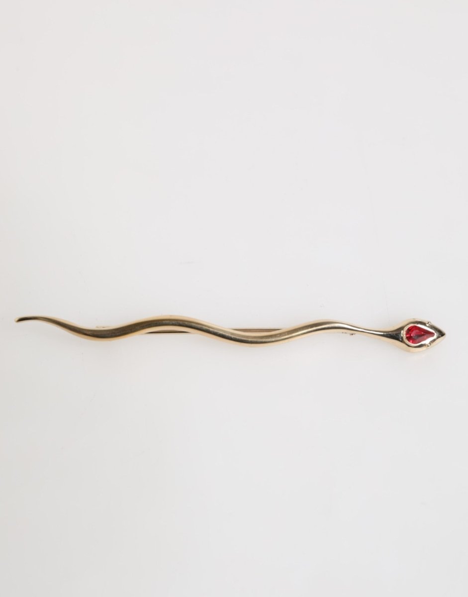 Dolce & Gabbana Gold Brass Red Crystal Spilla Serpente Mens Brooch Pin - The Gentlemen's Vault
