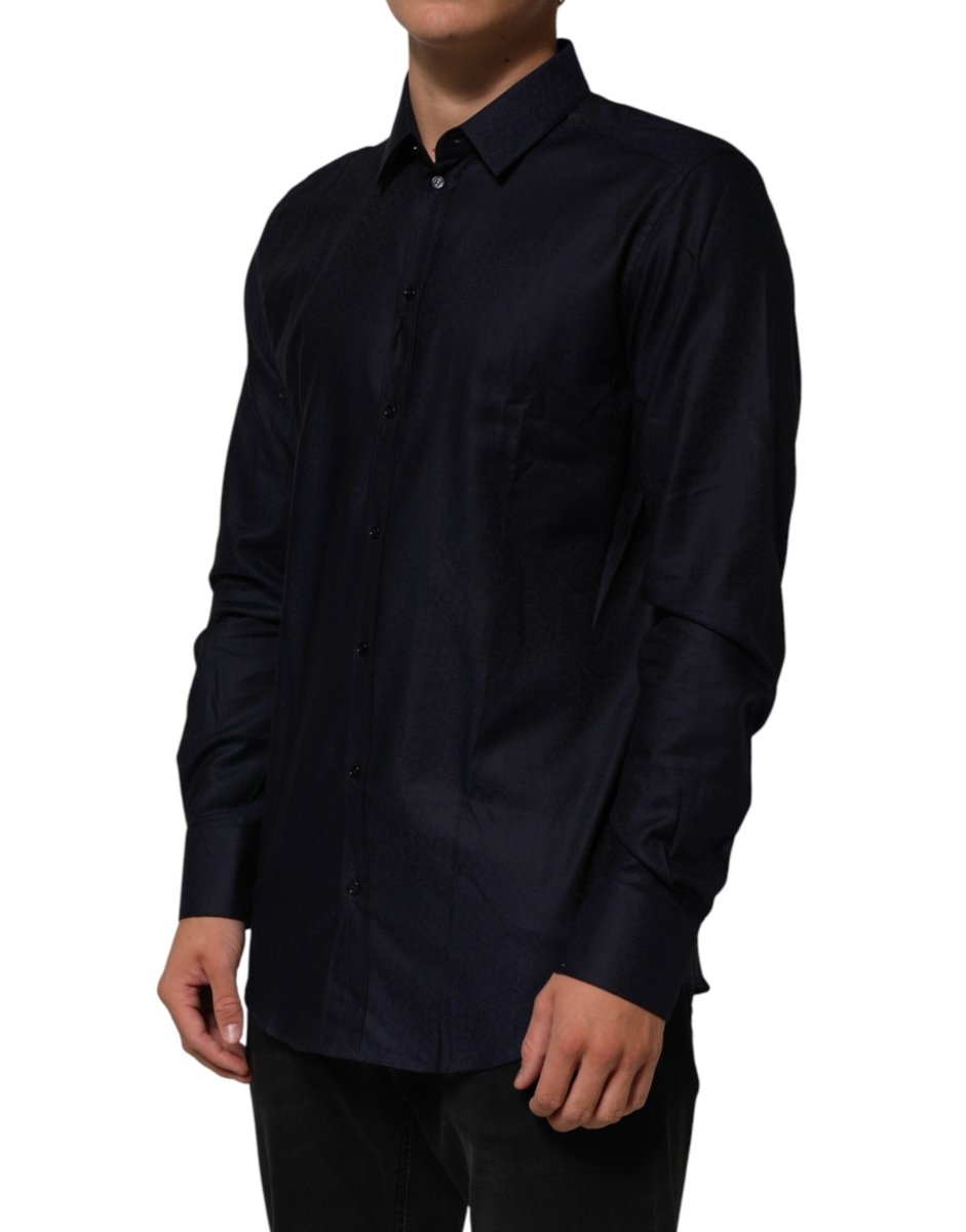 Dolce & Gabbana Blue Cotton Collared Long Sleeve GOLD Men Dress Shirt - The Gentlemen's Vault