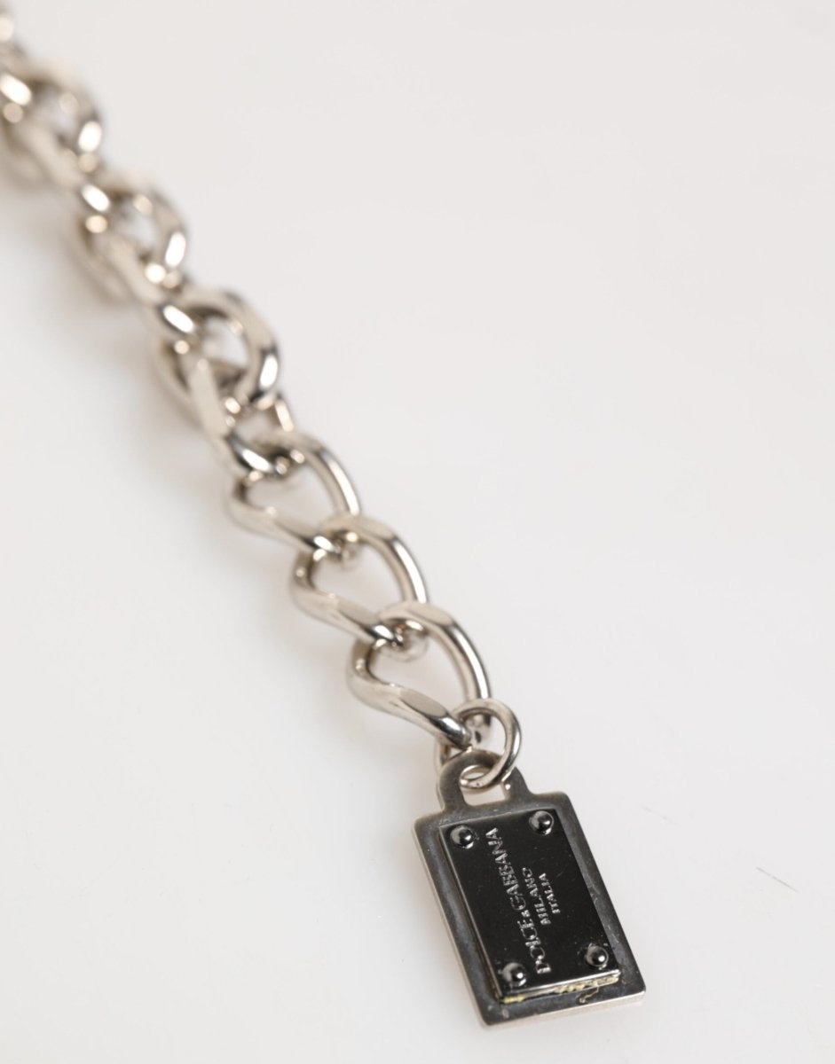 Dolce & Gabbana Silver Chain Brass Beaded Lobster Clasp Logo Men Bracelet - The Gentlemen's Vault
