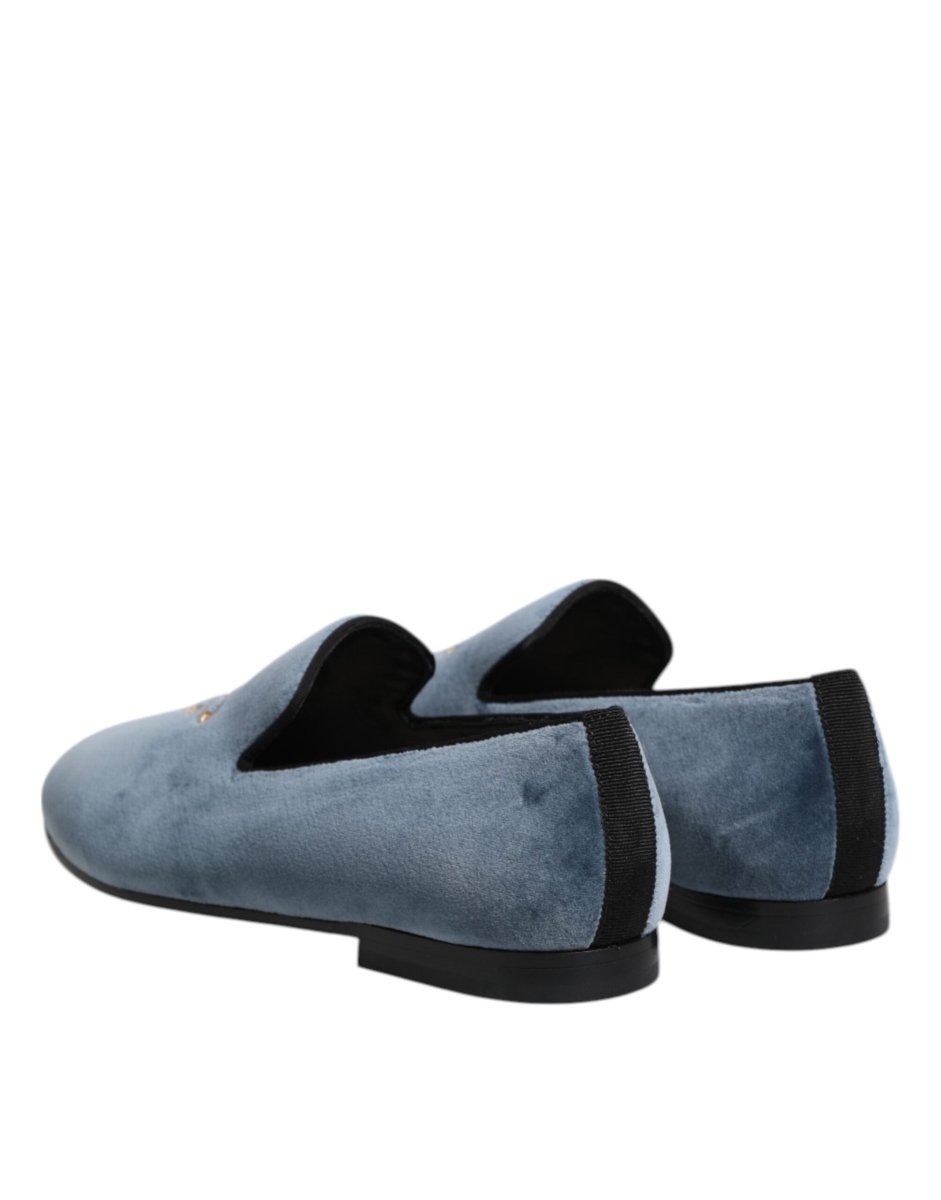 Dolce & Gabbana Blue Velvet DG Logo Loafers Formal Shoes - The Gentlemen's Vault