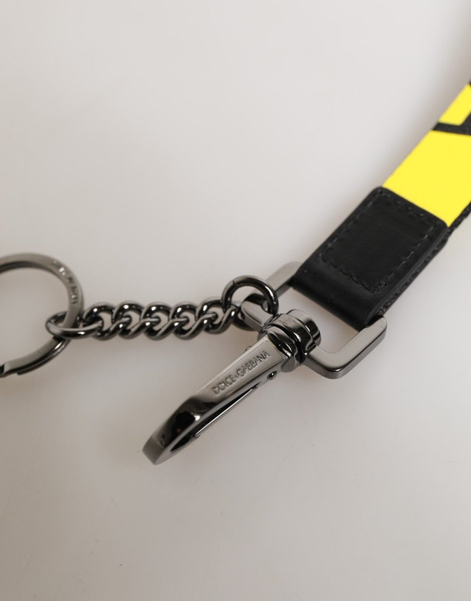 Dolce & Gabbana Yellow Logo Nylon Silver Brass Holder Keychain Keyring - The Gentlemen's Vault