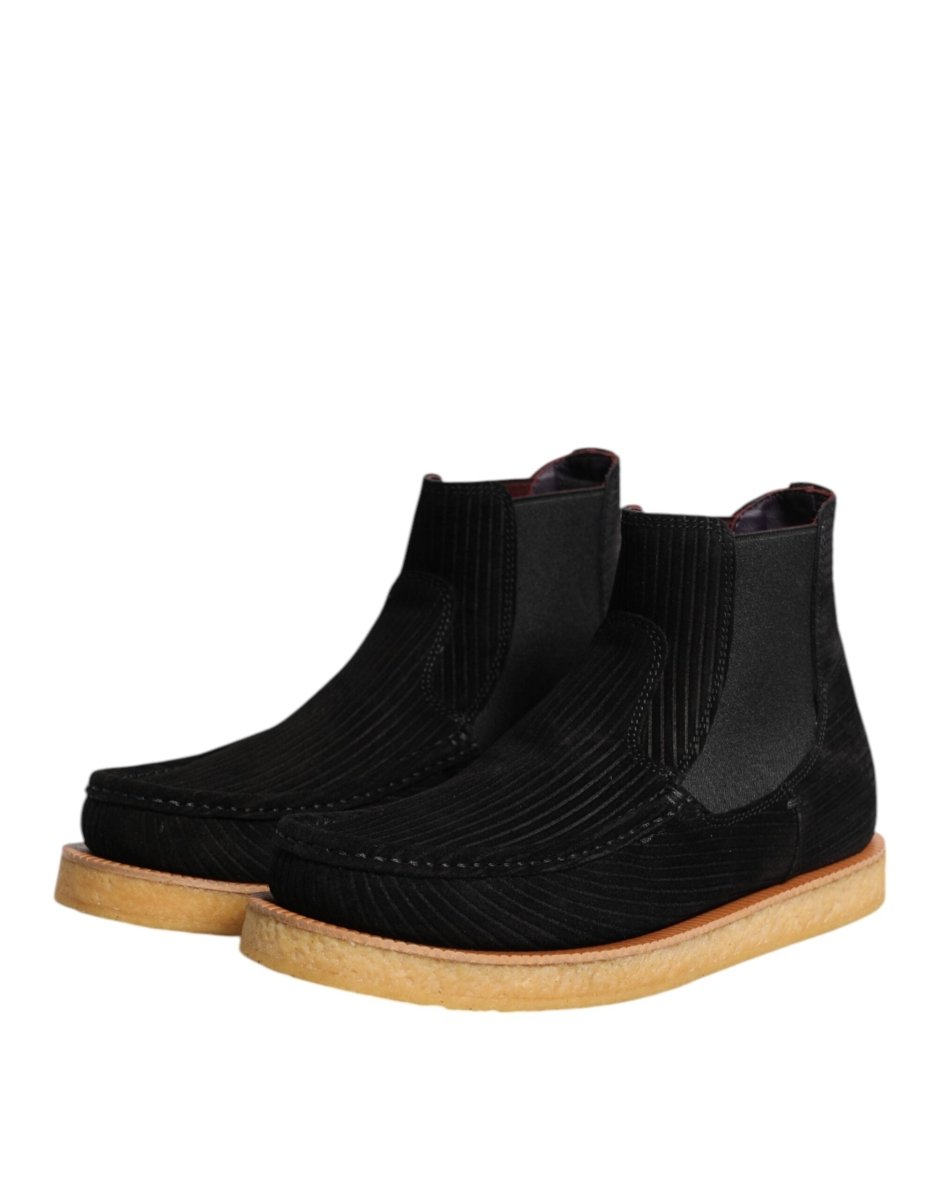 Dolce & Gabbana Black Calf Suede Slip On Ankle Boots Shoes - The Gentlemen's Vault
