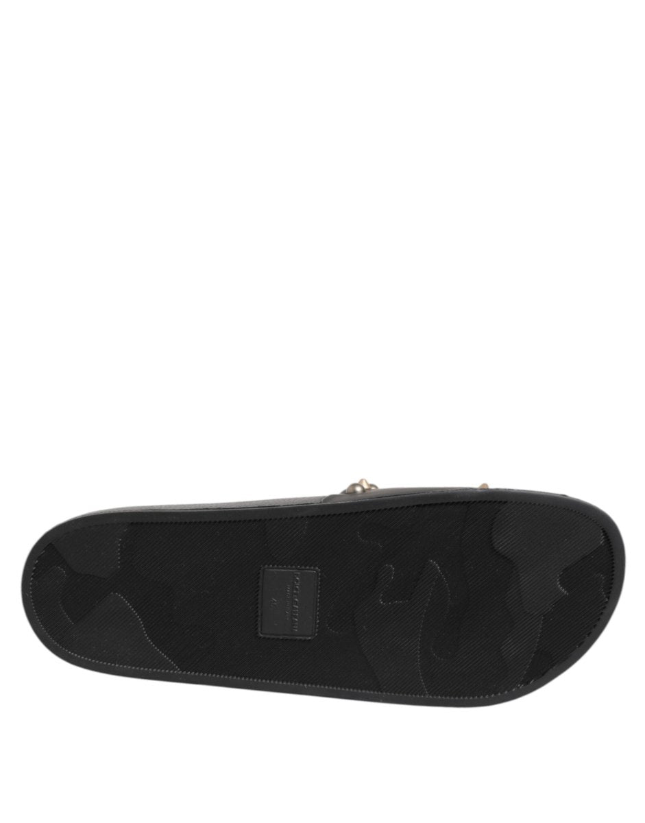 Dolce & Gabbana Black Rubber Sacred Heart Slides Men Beachwear Shoes - The Gentlemen's Vault