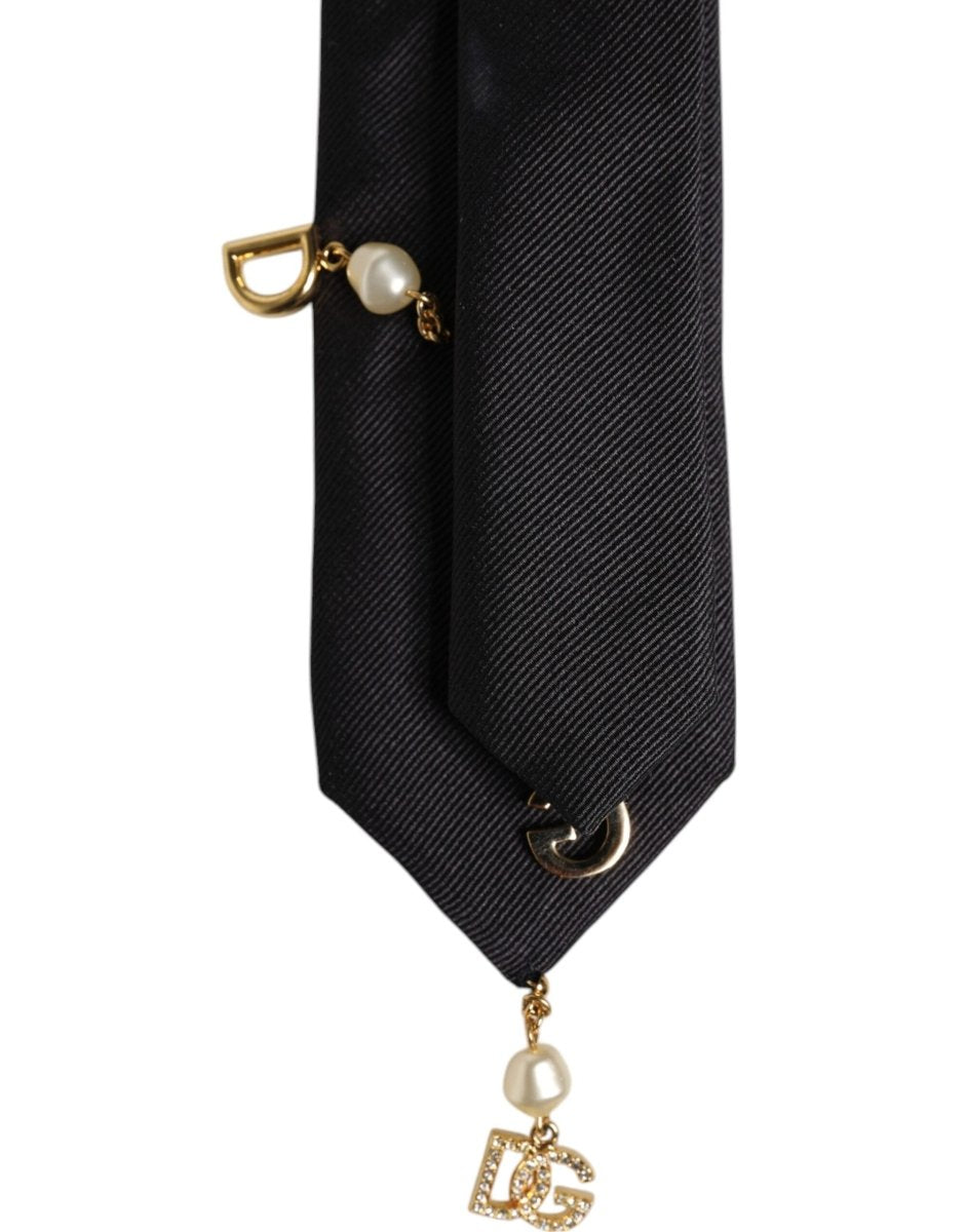 Dolce & Gabbana Black Logo Embellished Adjustable Necktie Tie - The Gentlemen's Vault