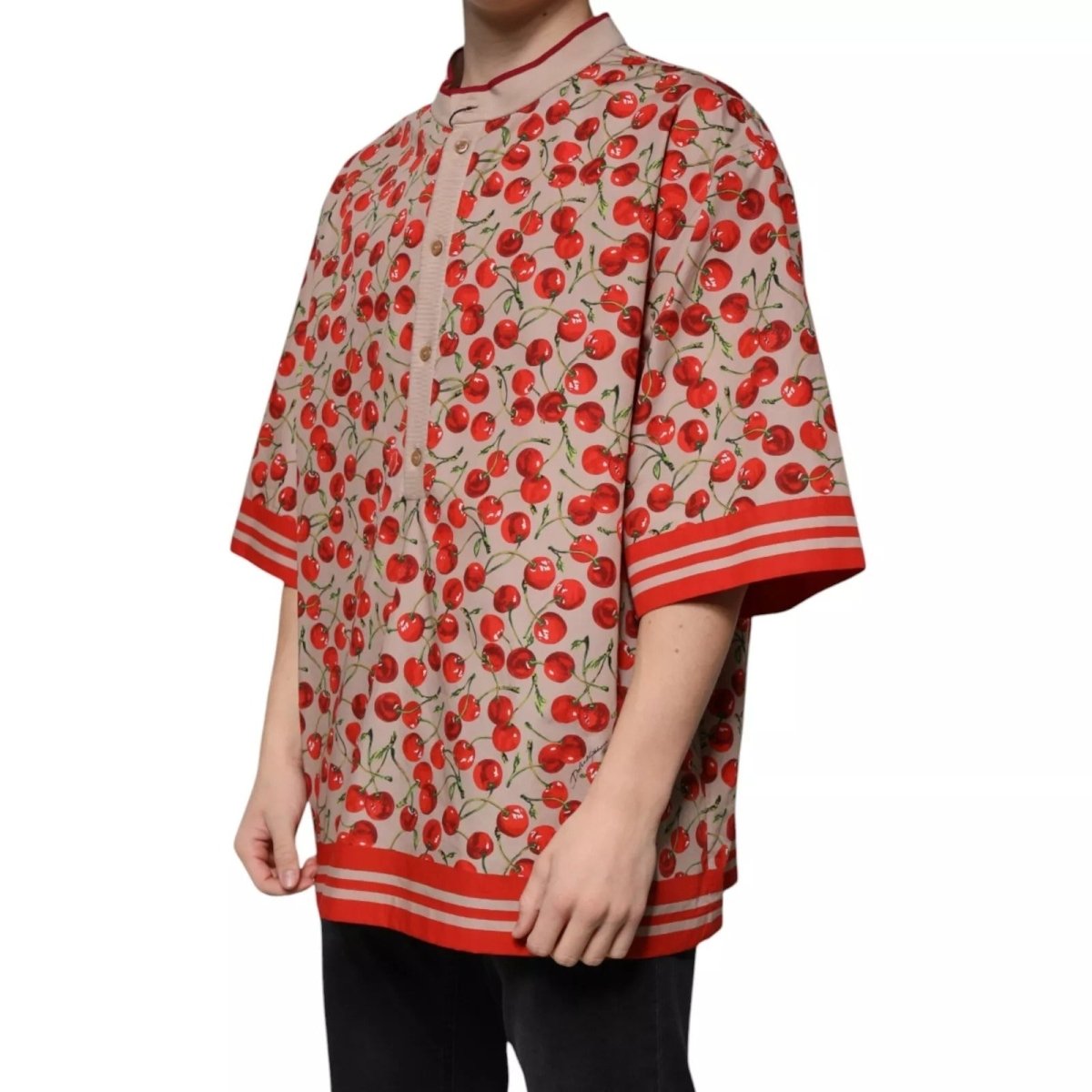 Dolce & Gabbana Beige Cherry Nylon Buttoned Casual Shirt - The Gentlemen's Vault