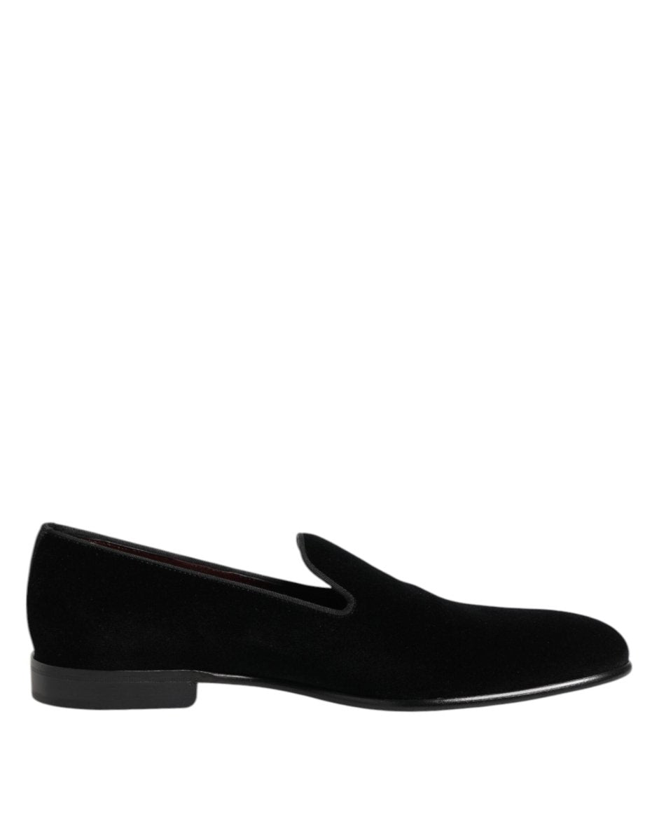 Dolce & Gabbana Black Velvet Slip On Loafers Men Formal Shoes - The Gentlemen's Vault
