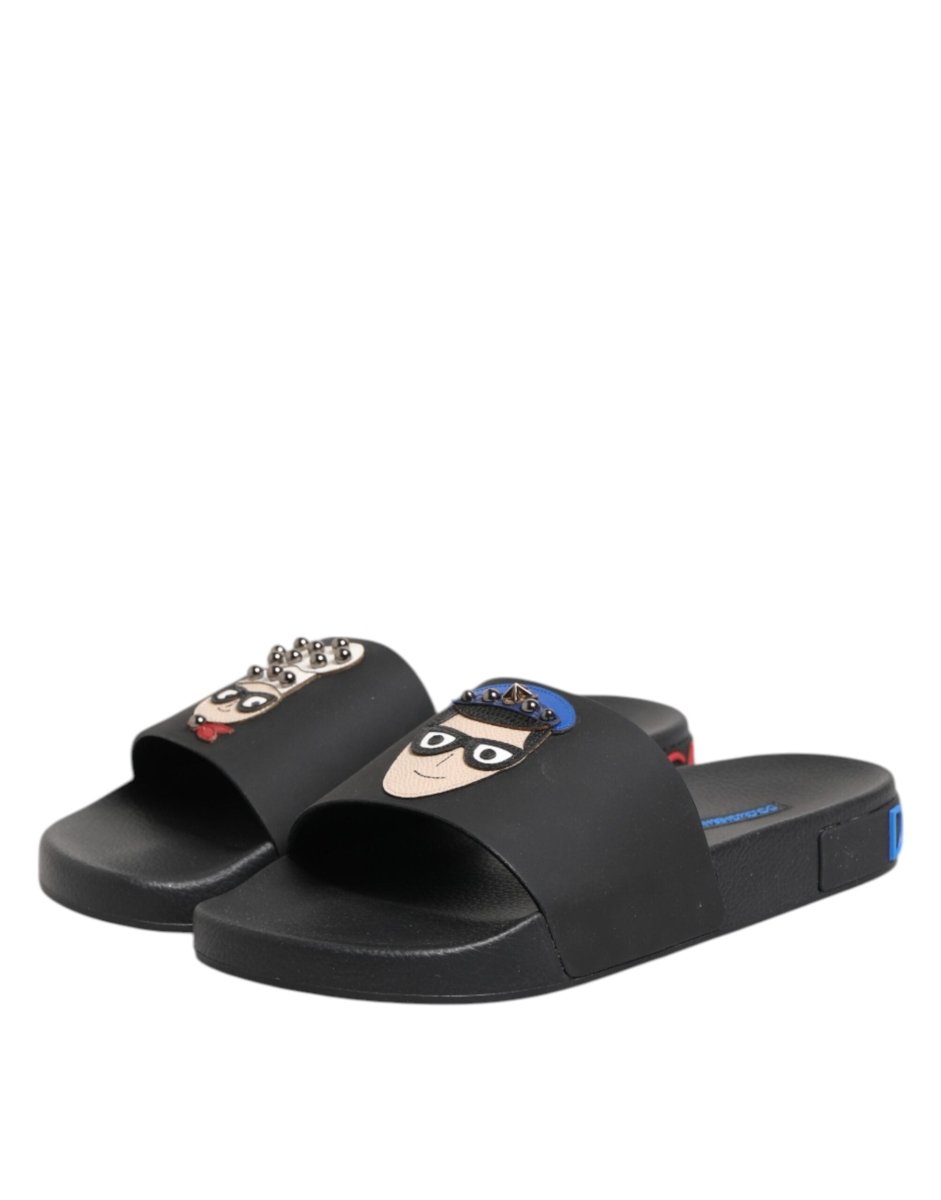 Dolce & Gabbana Black Leather Slides Flats Beachwear Shoes - The Gentlemen's Vault