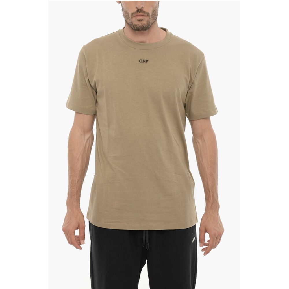 Off - White Slim Fit Crew - neck T-Shirt with Embroidered Logo - The Gentlemen's Vault