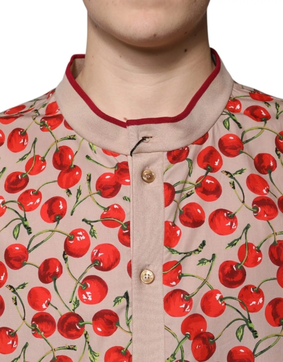 Dolce & Gabbana Beige Cherry Nylon Buttoned Casual Shirt - The Gentlemen's Vault