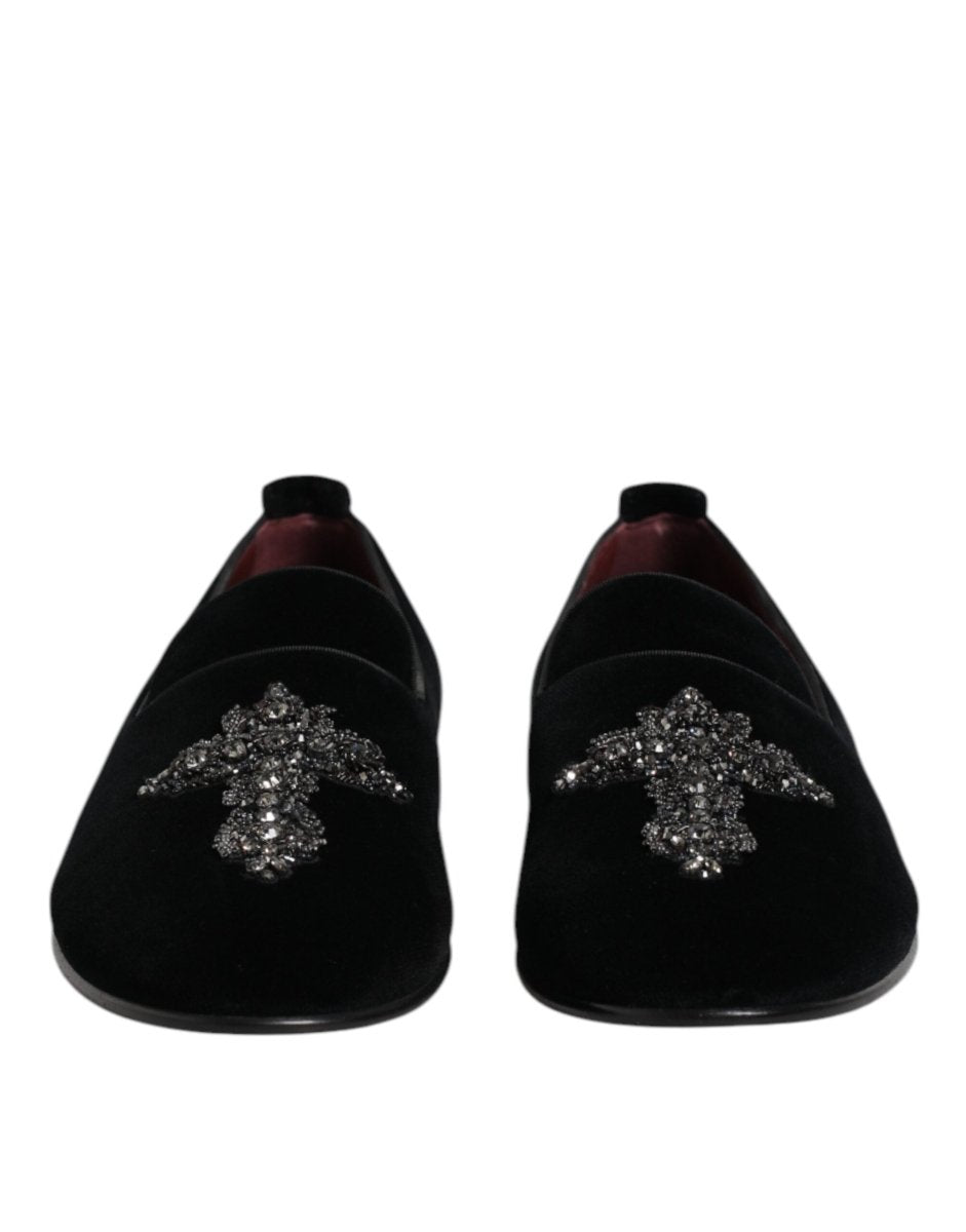 Dolce & Gabbana Black Suede Cross Slip On Loafers Dress Shoes - The Gentlemen's Vault