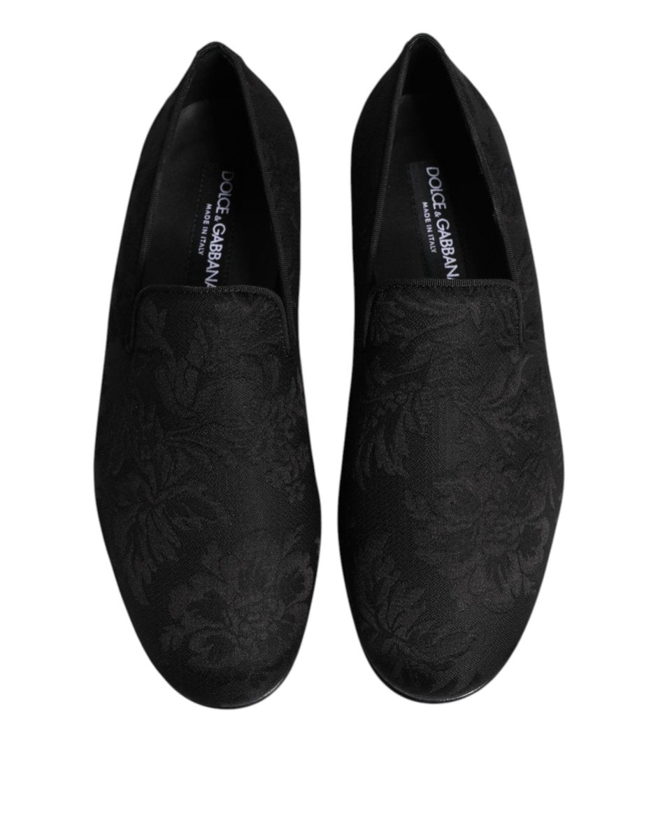 Dolce & Gabbana Black Floral Brocade Loafers Men Dress Shoes - The Gentlemen's Vault