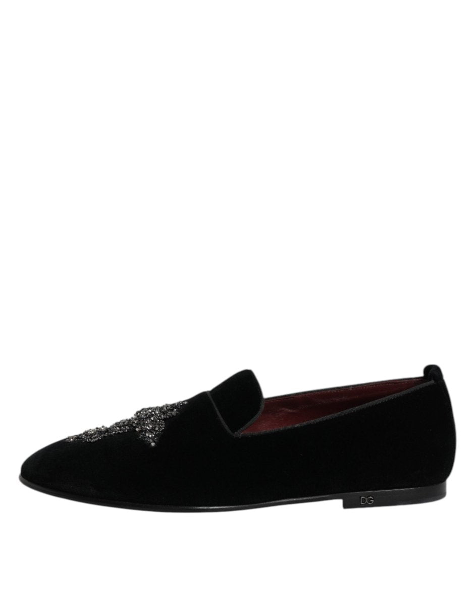 Dolce & Gabbana Black Suede Cross Slip On Loafers Dress Shoes - The Gentlemen's Vault