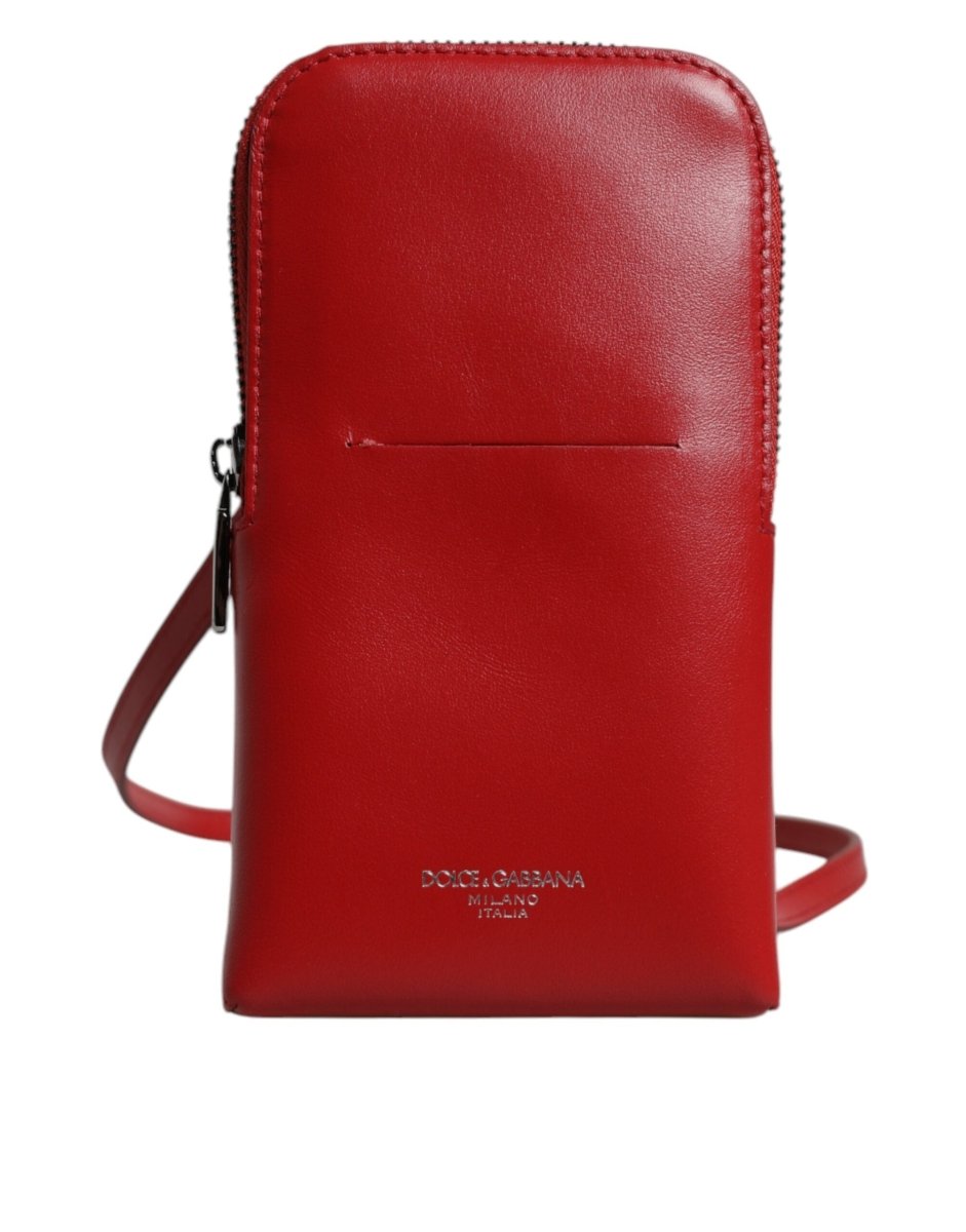 Dolce & Gabbana Red Leather Purse Phone Sling Crossbody Neck Strap Bag - The Gentlemen's Vault