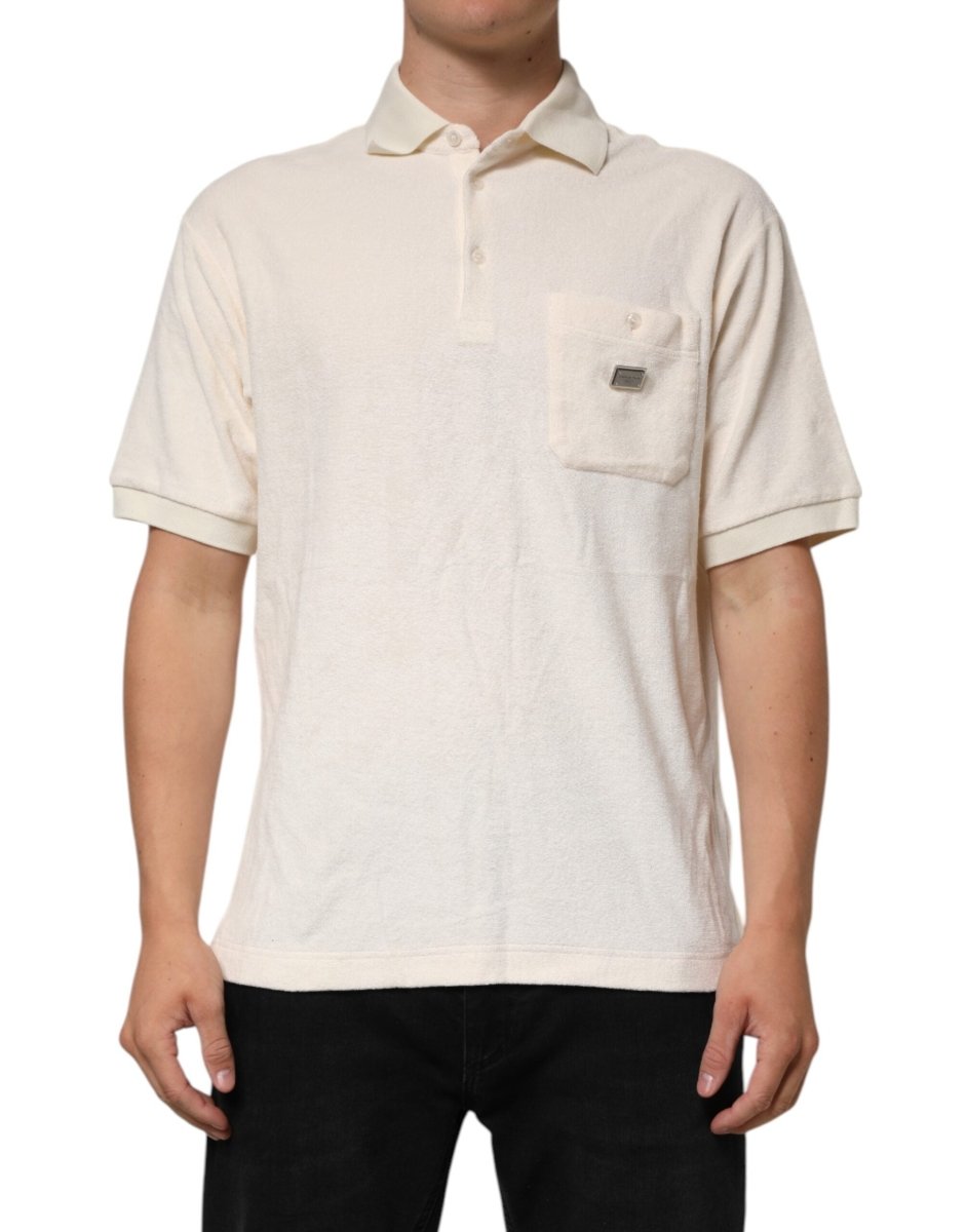 Dolce & Gabbana Ivory Cotton Terry Logo Pocket Polo T-shirt - The Gentlemen's Vault