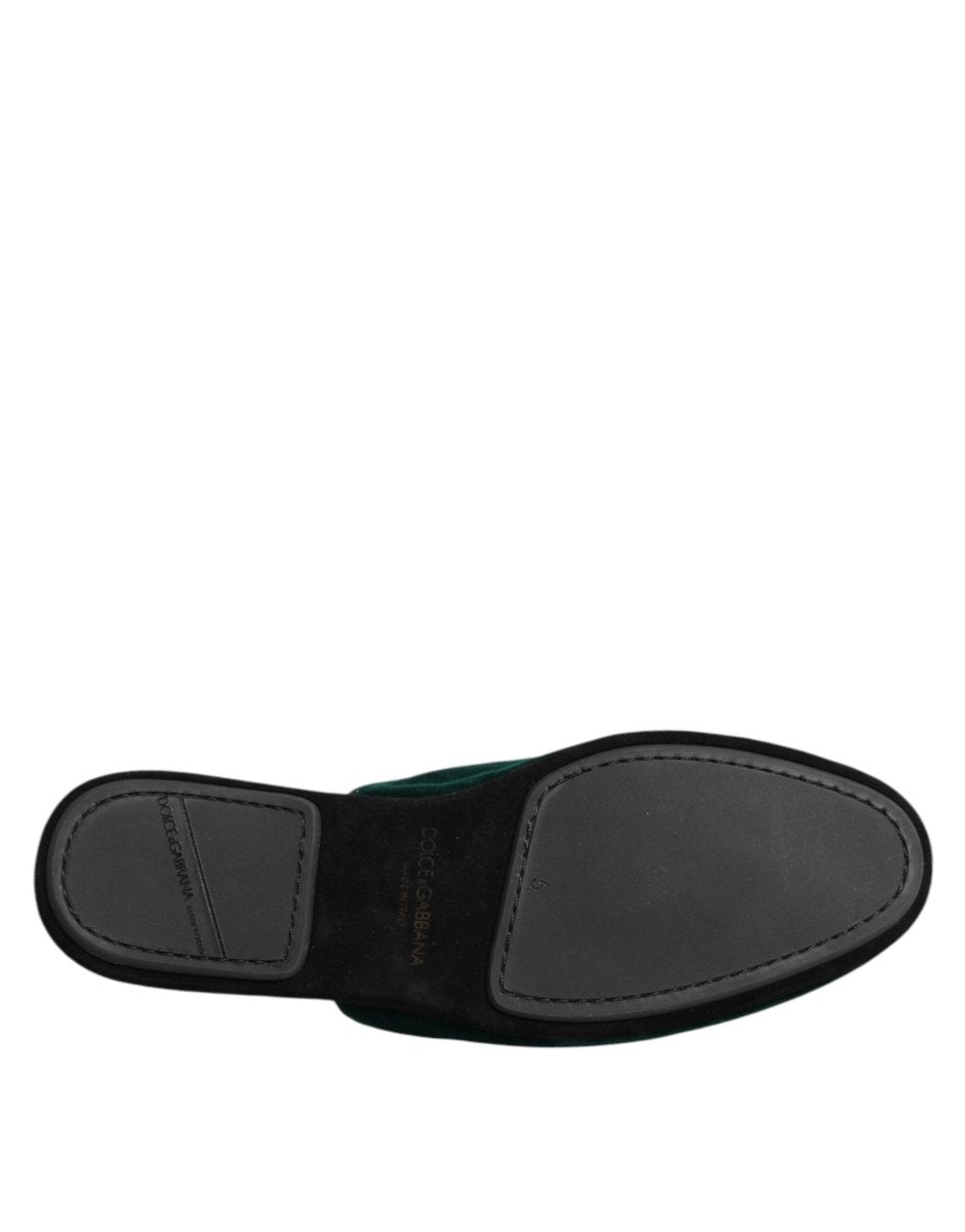 Dolce & Gabbana Green Velvet Cross Embellished Slippers Shoes - The Gentlemen's Vault