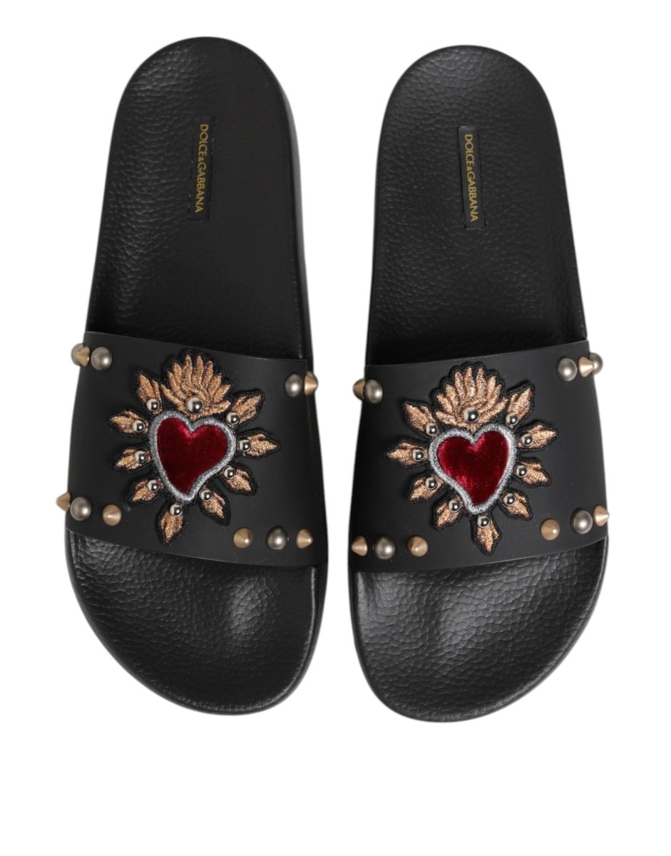 Dolce & Gabbana Black Rubber Sacred Heart Slides Men Beachwear Shoes - The Gentlemen's Vault
