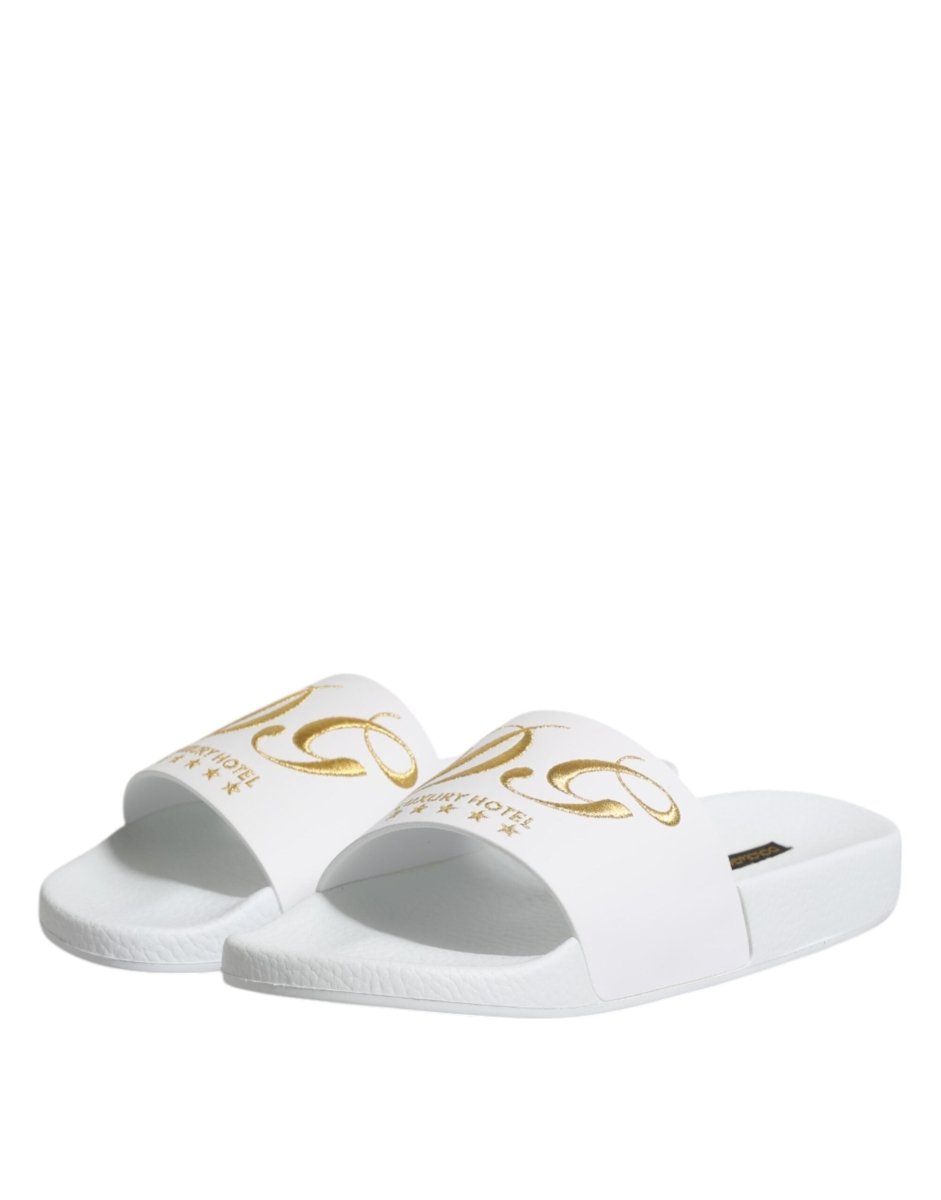 Dolce & Gabbana White Leather Slides Sandals Beachwear Shoes - The Gentlemen's Vault