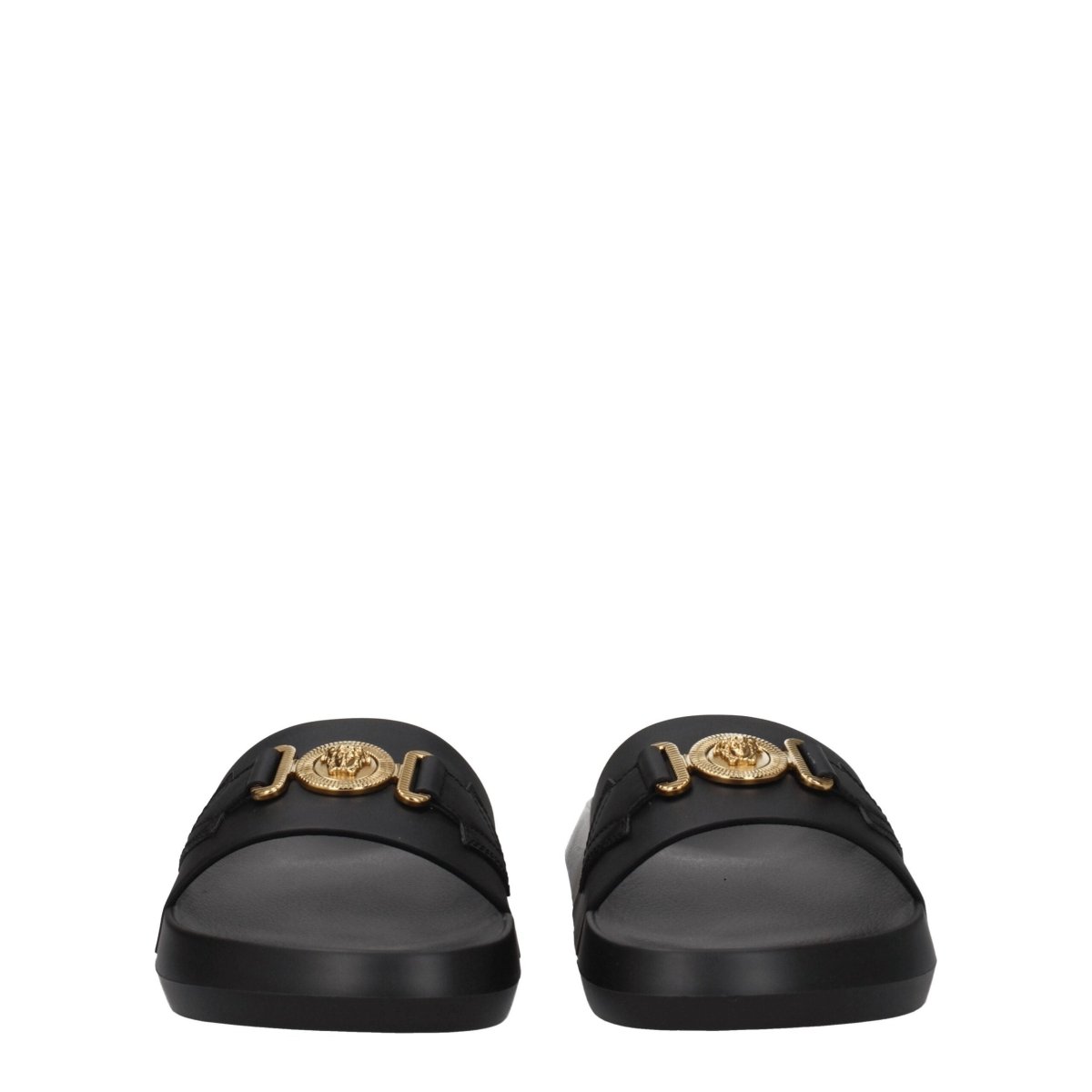 Versace Black Leather Slippers Sandals - The Gentlemen's Vault