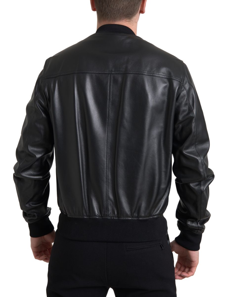 Dolce & Gabbana Black Leather Full Zip Bomber Men Jacket - The Gentlemen's Vault