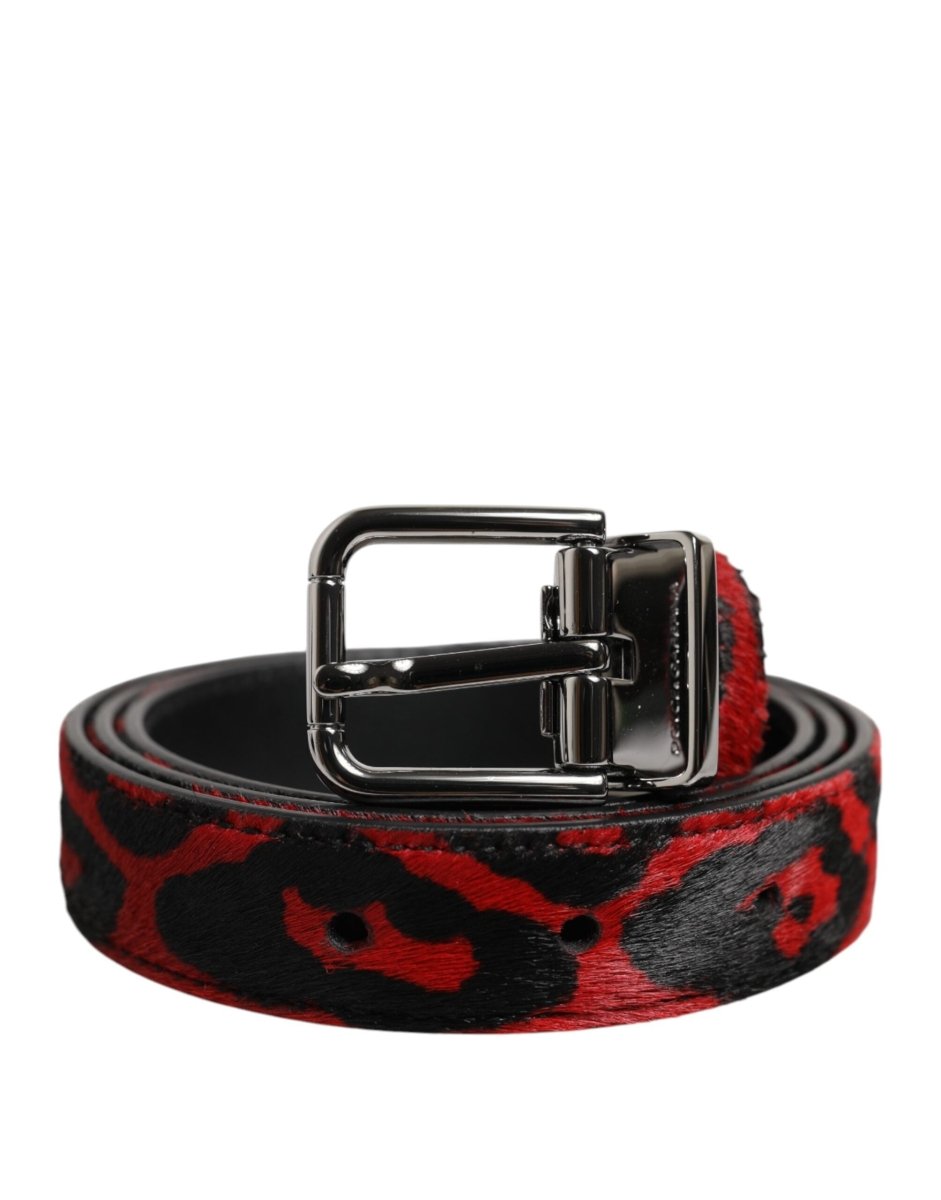 Dolce & Gabbana Black Red Leopard Silver Metal Buckle Belt - The Gentlemen's Vault