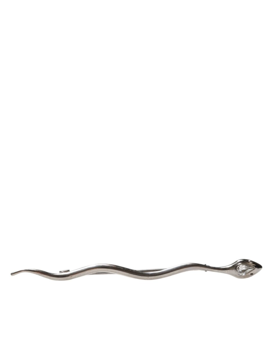 Dolce & Gabbana Silver Brass Crystal Spilla Serpente Mens Brooch Pin - The Gentlemen's Vault