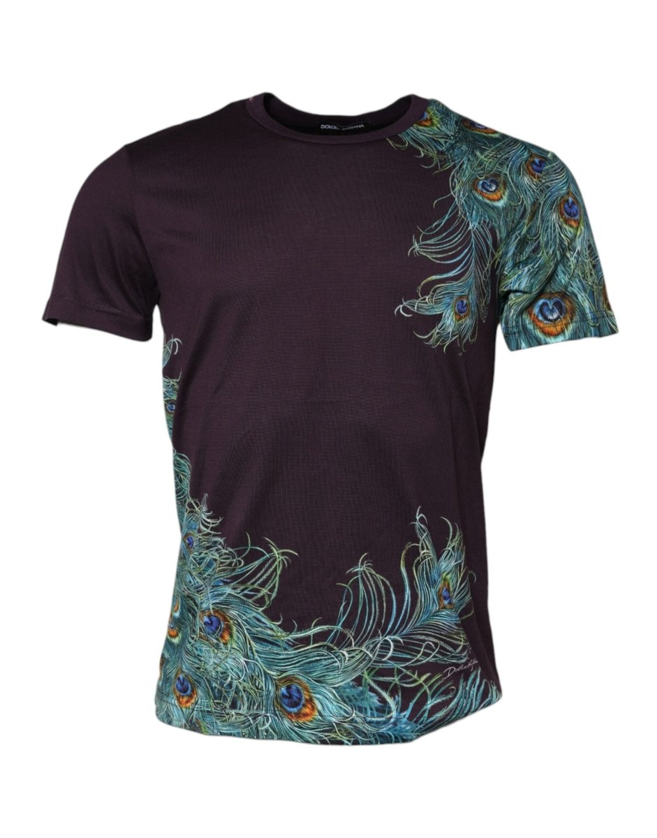 Dolce & Gabbana Violet Peacock Feather Men Crew Neck T-Shirt - The Gentlemen's Vault