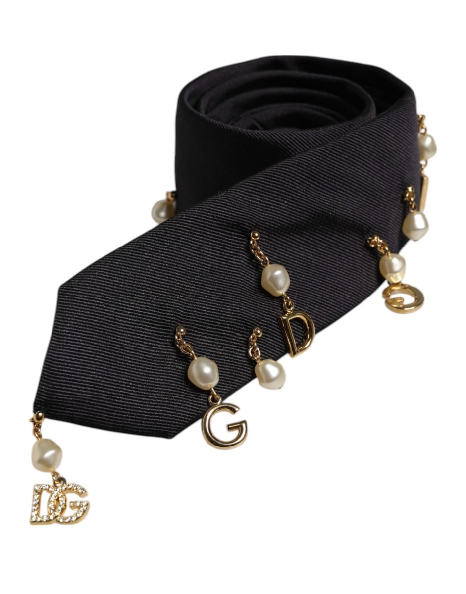 Dolce & Gabbana Black Logo Embellished Adjustable Necktie Tie - The Gentlemen's Vault
