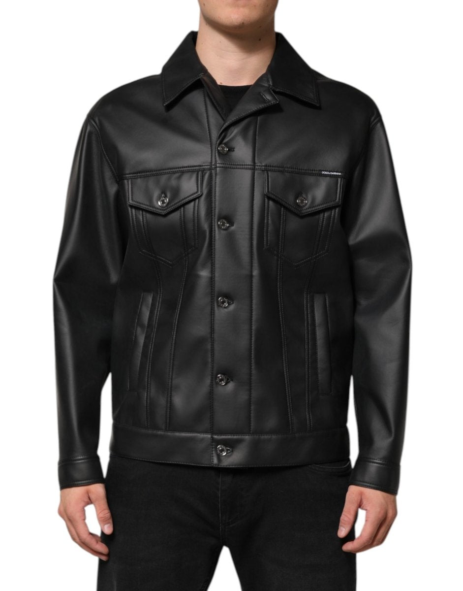 Dolce & Gabbana Black Polyester Button Down Biker Jacket - The Gentlemen's Vault