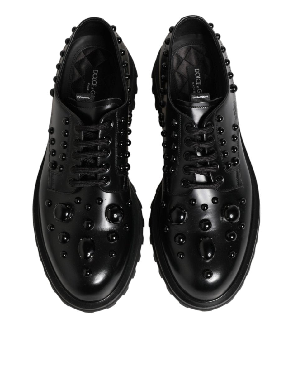 Dolce & Gabbana Black Leather Studded Men Formal Derby Shoes - The Gentlemen's Vault