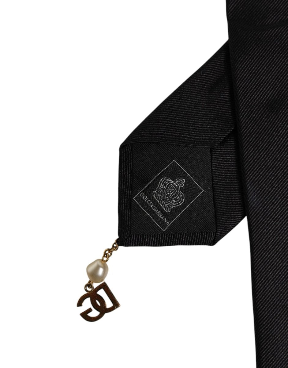 Dolce & Gabbana Black Logo Embellished Adjustable Necktie Tie - The Gentlemen's Vault