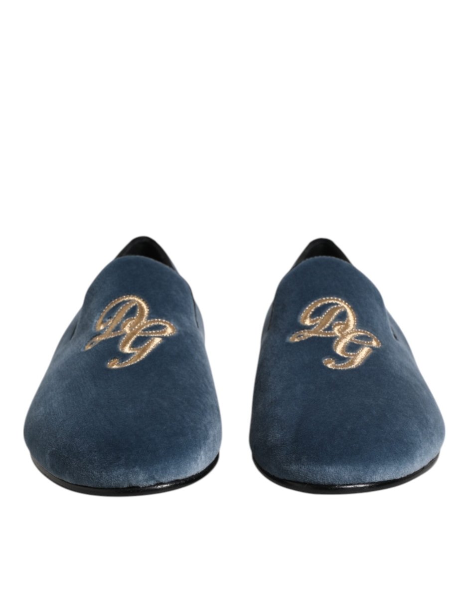 Dolce & Gabbana Blue Velvet DG Logo Loafers Formal Shoes - The Gentlemen's Vault