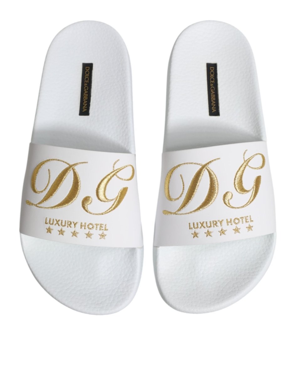 Dolce & Gabbana White Leather Slides Sandals Beachwear Shoes - The Gentlemen's Vault