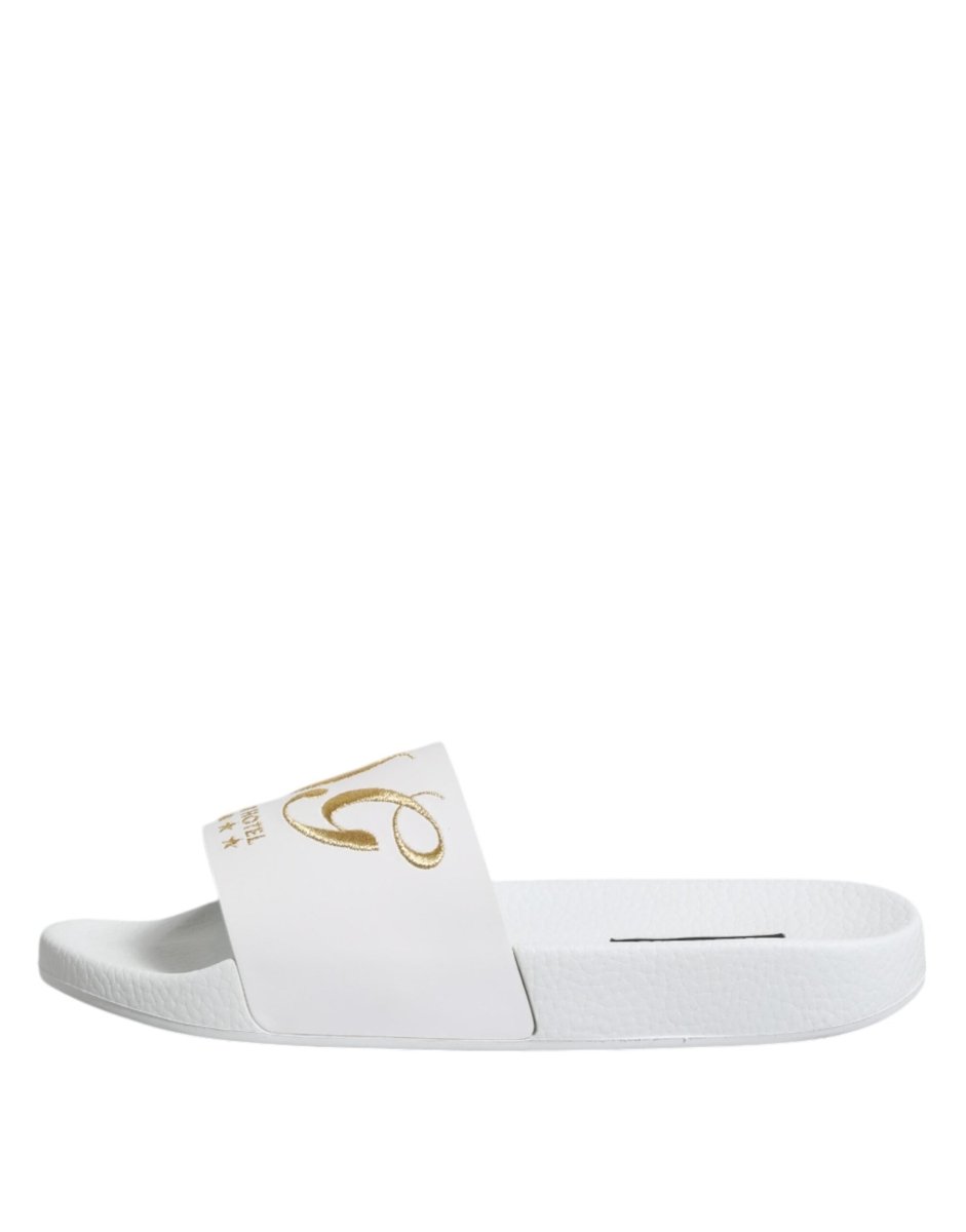 Dolce & Gabbana White Leather Slides Sandals Beachwear Shoes - The Gentlemen's Vault