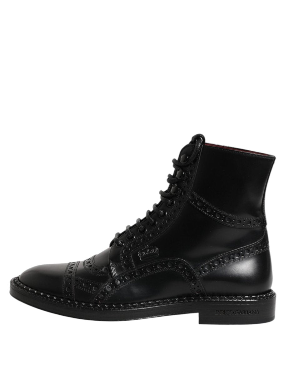 Dolce & Gabbana Black Leather Lace Up Mid Calf Boots Shoes - The Gentlemen's Vault