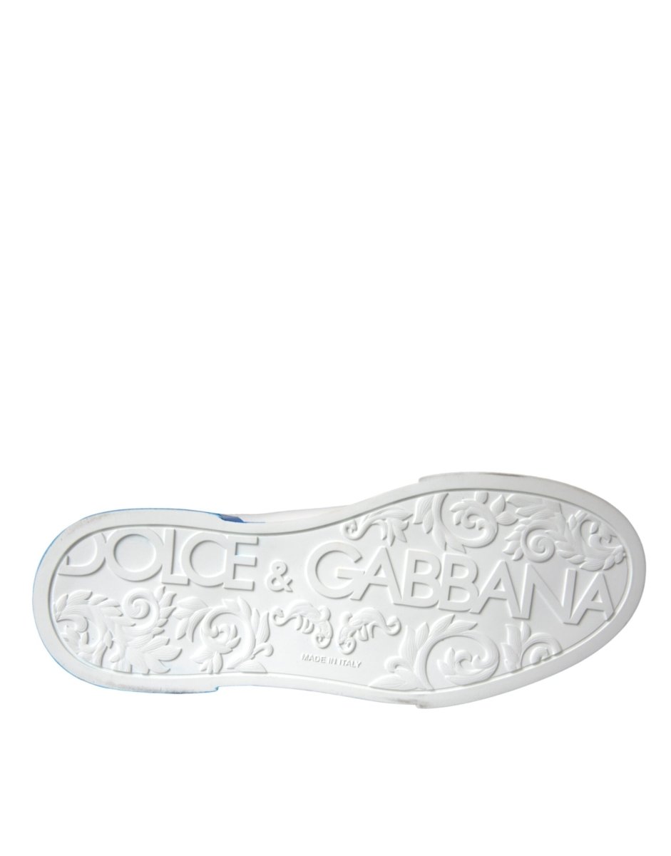 Dolce & Gabbana White Blue Leather Logo Low Top Sneakers Shoes - The Gentlemen's Vault