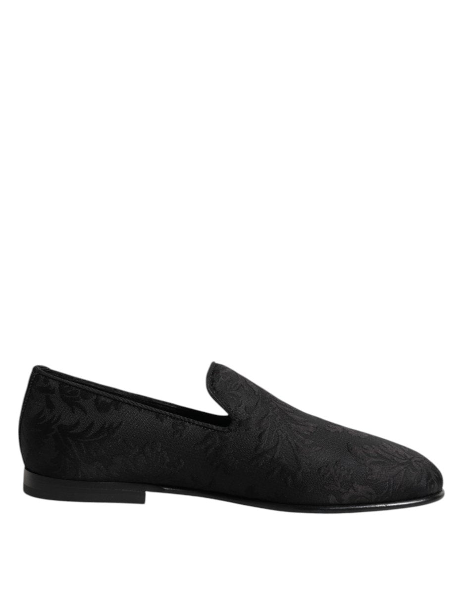 Dolce & Gabbana Black Floral Brocade Loafers Men Dress Shoes - The Gentlemen's Vault
