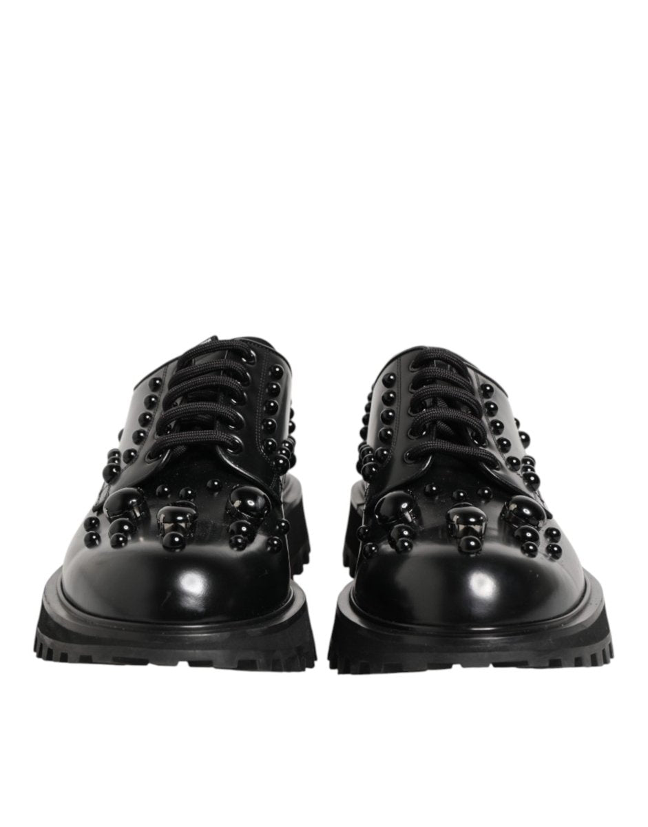 Dolce & Gabbana Black Leather Studded Men Formal Derby Shoes - The Gentlemen's Vault