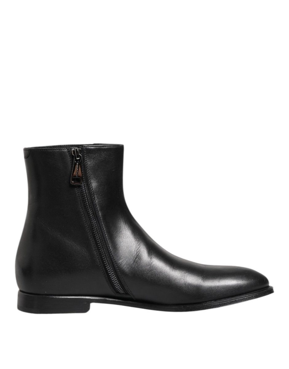Dolce & Gabbana Black Leather Mid Calf Men Boots Shoes - The Gentlemen's Vault