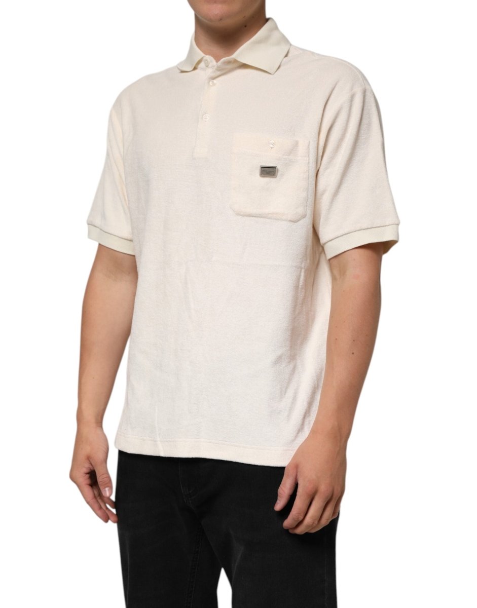 Dolce & Gabbana Ivory Cotton Terry Logo Pocket Polo T-shirt - The Gentlemen's Vault