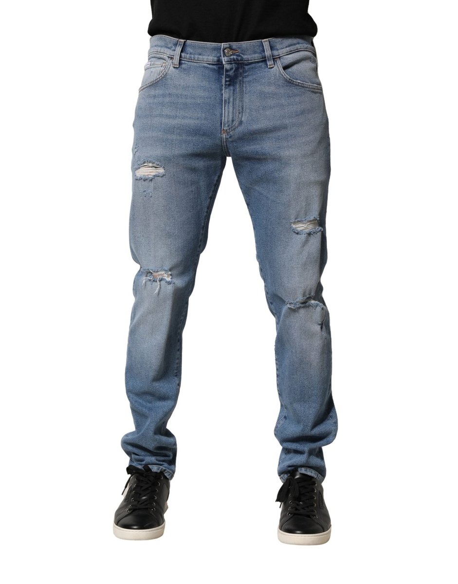 Dolce & Gabbana Blue Distressed Cotton Slim Men Denim Jeans - The Gentlemen's Vault