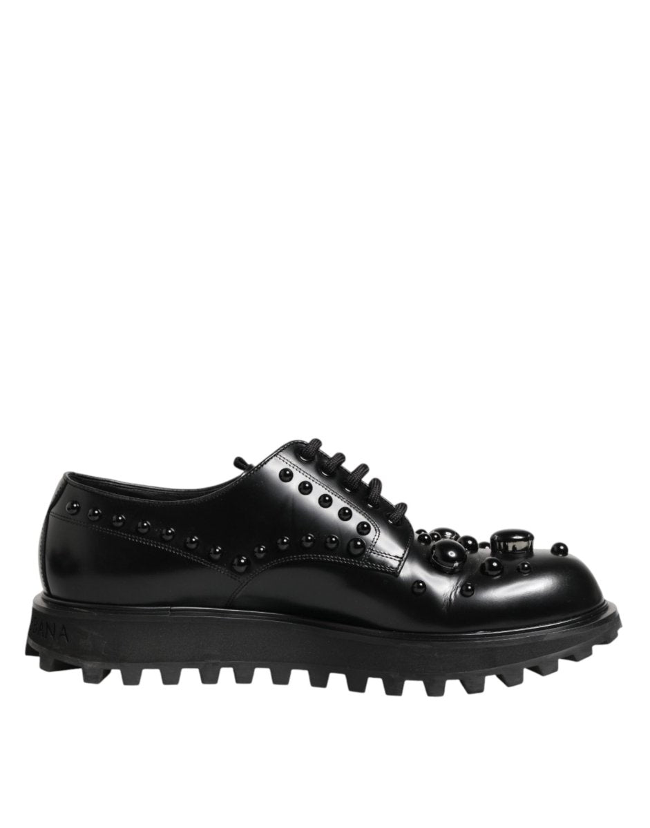 Dolce & Gabbana Black Leather Studded Men Formal Derby Shoes - The Gentlemen's Vault